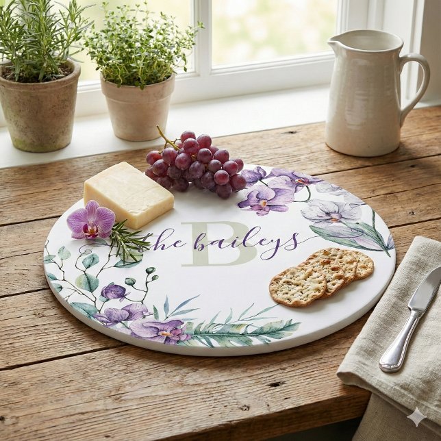 Monogrammerad Vattenfärg Orkidé Skärbräda (This beautiful watercolor floral personalized cutting board would make a great gift! )
