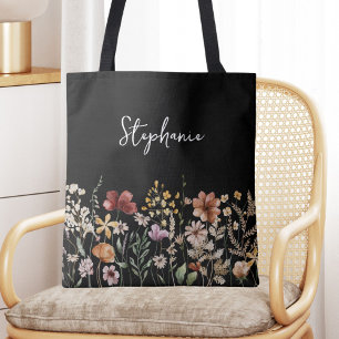 Monogrammerad Vattenfärg Vildblomma Snygg Blomma Tygkasse