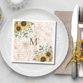 Monogrammerad Vintage Rustik Solros Decoupage Pappersservett