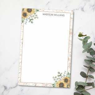 Monogrammerad Vintage Rustik Solros Decoupage Post-it Block
