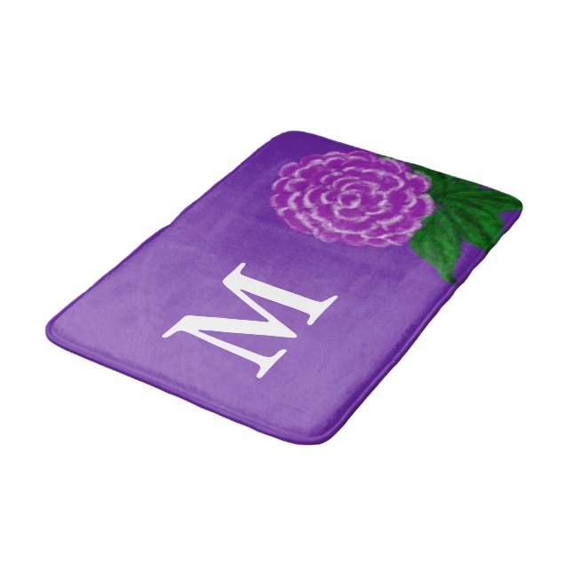 Monogrammerad Violett Blommig Akvarell Badrumsmatta (Vinklad)