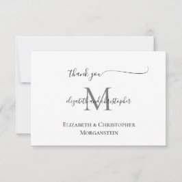 Monogrammerad vit svart script kalligrafi bröllop tack kort