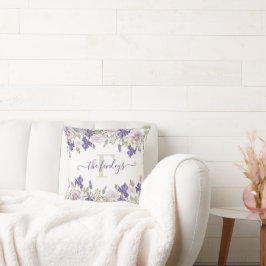 Monogrammerad Watercolor Iris Lila Kudd Kudde