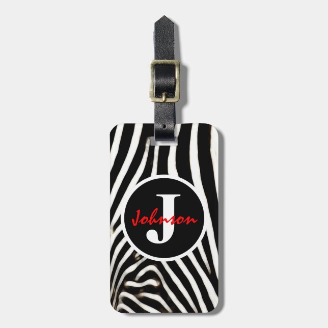 Monogrammerad zebra bagagebricka (Vertikal Framsida)
