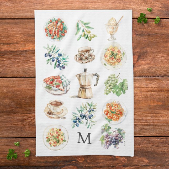 Monogrammerade akvarell Medelhavsmat Kökshandduk (Skapare uppladdad)