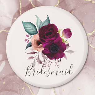 Monogrammerade akvarell vintage boho lila blommor magnet