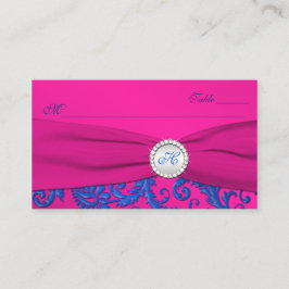 Monogrammerade Cobalt- och Fuchsia-ortkort Placeringskort