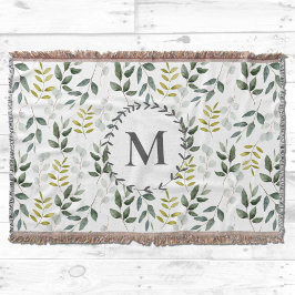 Monogrammerade Gröna Eukalyptus Tropiska blad Filt
