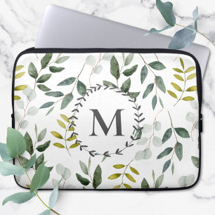 Monogrammerade gröna eukalyptus tropiska blad laptop fodral