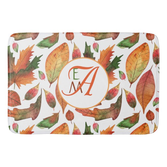 Monogrammerade höstlöven faller orange grön dekor badrumsmatta (Framsidan)