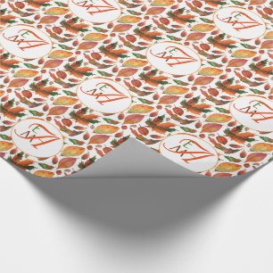 Monogrammerade höstlöven faller orange grön dekora presentpapper