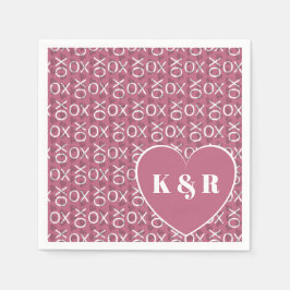 Monogrammerade  kramar kyssar XOXO rosa Alla hjärt Pappersservett