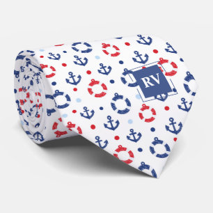 Monogrammerade nautiska ankare och livbåtar slips