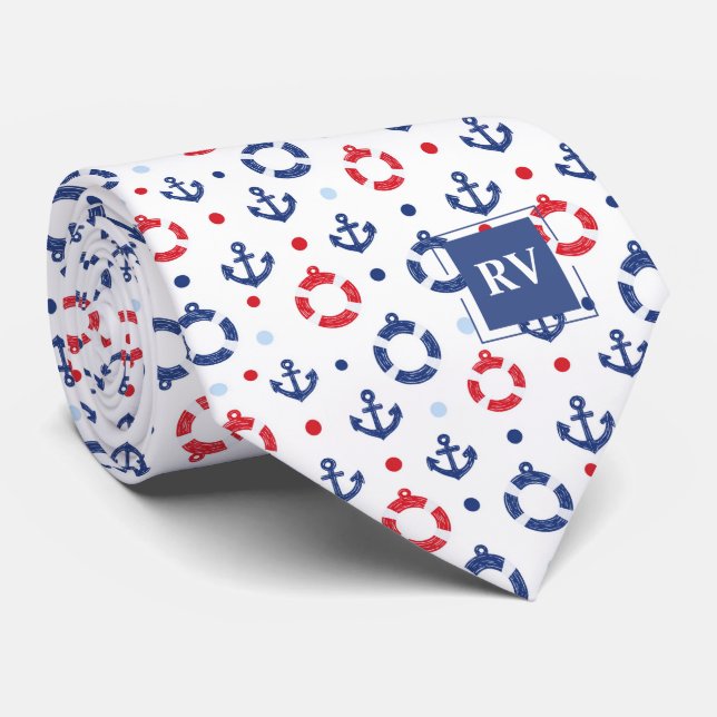 Monogrammerade nautiska ankare och livbåtar slips (Rullad)