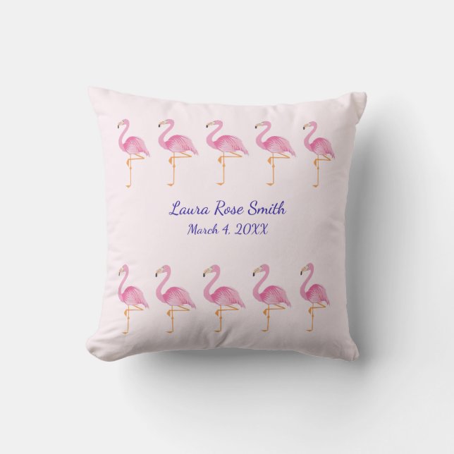 Monogrammerade nyfödda flickor flamingos kudde (Framsida)
