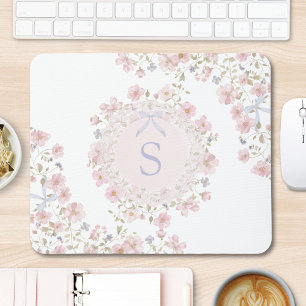 Monogrammerade rosa blommor och spetsblommor musmatta