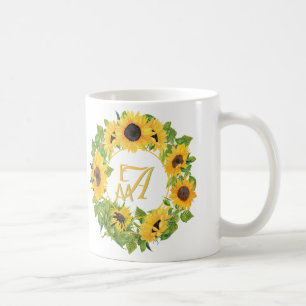 Monogrammerade solrosmönster dekorativa kaffemugg