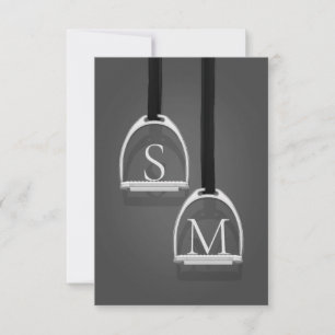 Monogrammerade stigbyglar medelgrå ryttare tack kort