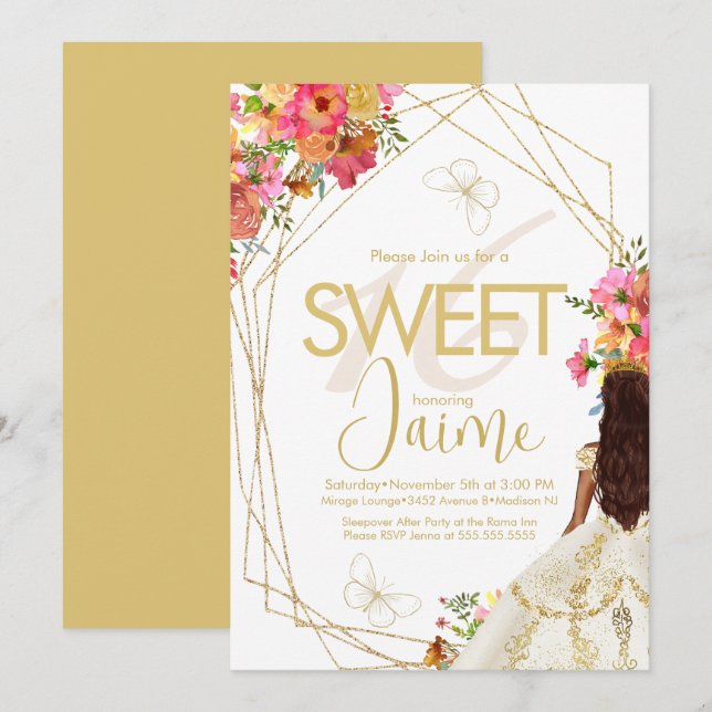 Monogrammerade Sweet 16 Blommor Trädgårdsflicka Inbjudningar (Fram/baksida)