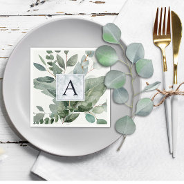 Monogrammerade tropiska gröna eukalyptusbröllop pappersservett