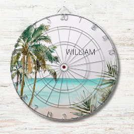 Monogrammerade tropiska palmlöv blå strand darttavla