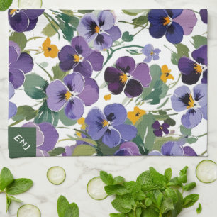 Monogrammerade Violetta Blommor Vacker Floral Bota Kökshandduk