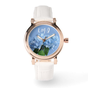Monogrammerat Blått Blommigt Anpassat Band Armbandsur