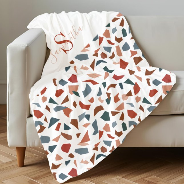 Monogrammerat Elegant Brun Mönster Fleecefilt (Monogrammed Elegant Brown Pattern Fleece Blanket)