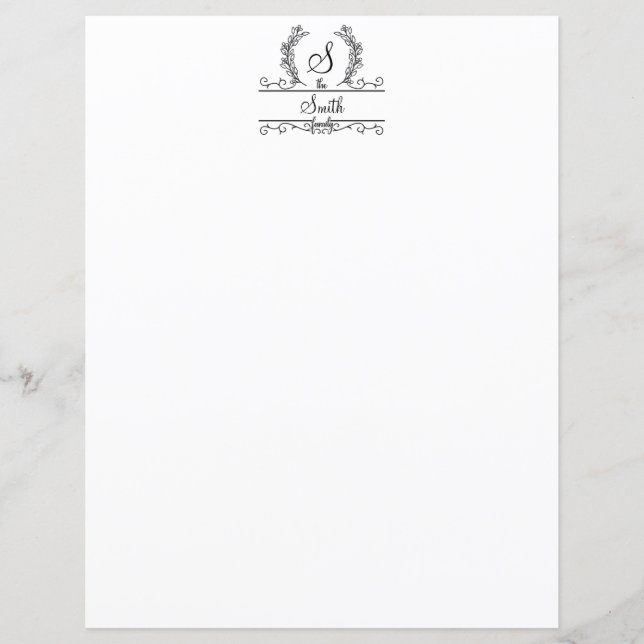 Monogrammerat Familjenamn Skript Brevpapper (Framsida)