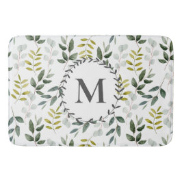 Monogrammerat Grönt Blad Vattenfärg Mönster Badrumsmatta