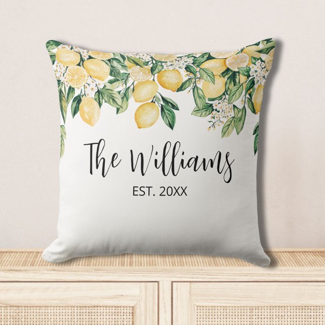 Monogrammerat Gult Citronträd Kudde (In situ)