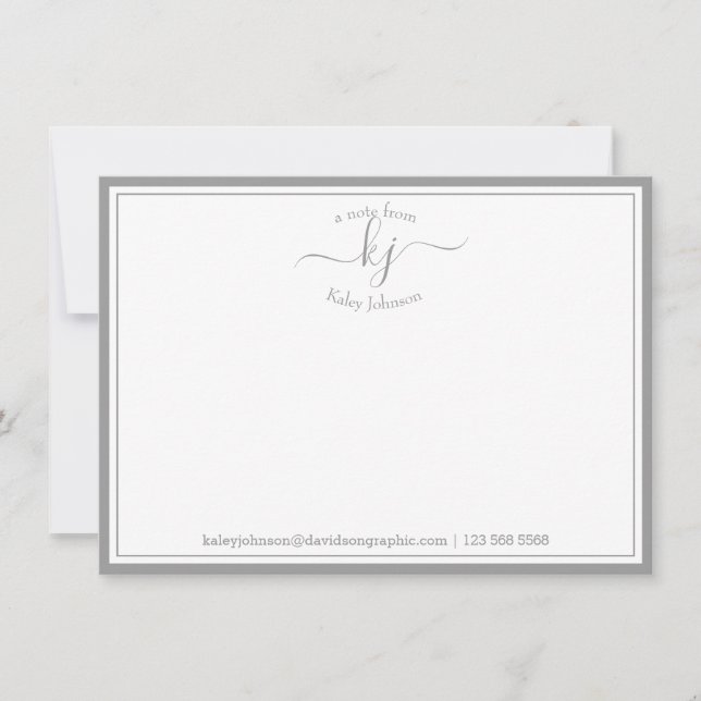 Monogrammerat Ljusgrått Från Mitt Skrivbord Anteck Tack Kort (Framsida)