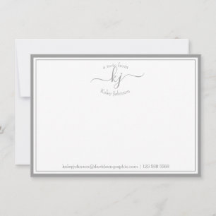 Monogrammerat Ljusgrått Från Mitt Skrivbord Anteck Tack Kort