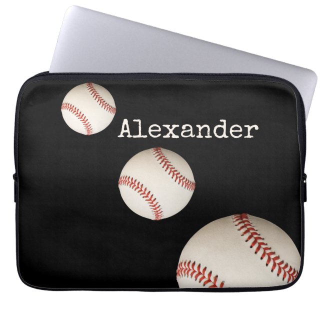 Monogrammerat namn baseboll svart sport  laptop fodral (Framsidan)
