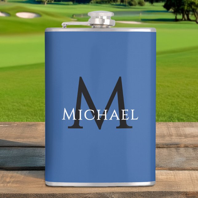 Monogrammerat namn initial svart blå anpassad fickplunta (Monogrammed Name Initial Black Blue Custom Flask)