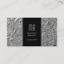 Monogrammerat silver metallisk folie visitkort