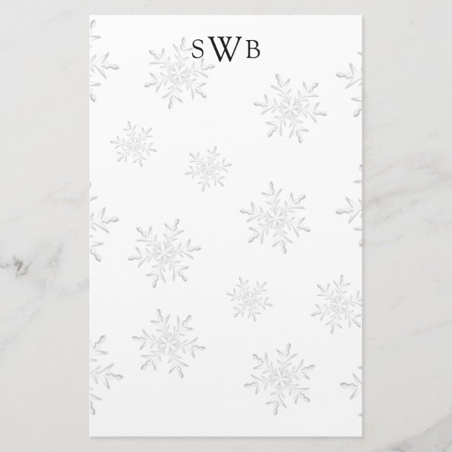 Monogrammerat Snöflinga Blank Julpapper Brevpapper (Framsida)