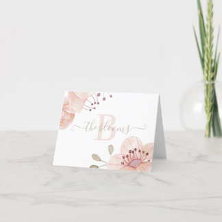 Monogrammerat vattenfärg blommigt brevpapperkort tack kort