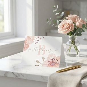 Monogrammerat vattenfärg blomster brevkort tack kort