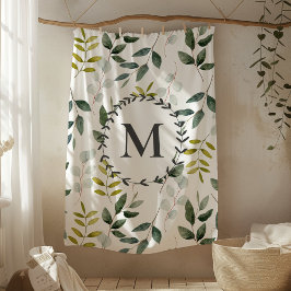 Monogrammerat Vattenfärgssmönster med Gröna Blad Fleecefilt