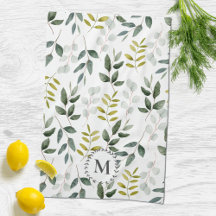 Monogrammerat Vattenfärgssmönster med Gröna Blad