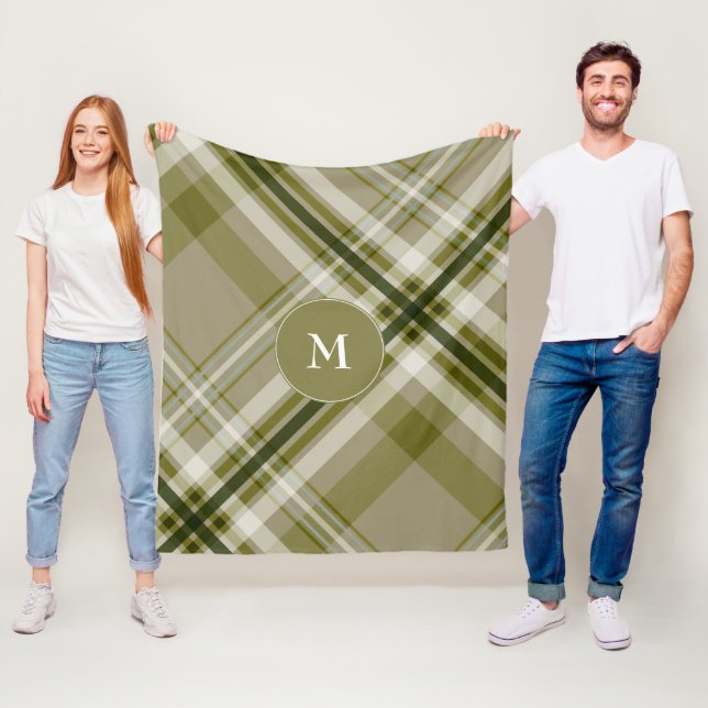 Monogrammet av torkad olivolja och beige plaid fleecefilt (På plats)