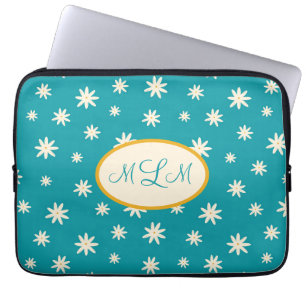 Monogrammet Blue Boho Daisy Anpassningsbar Laptop Fodral