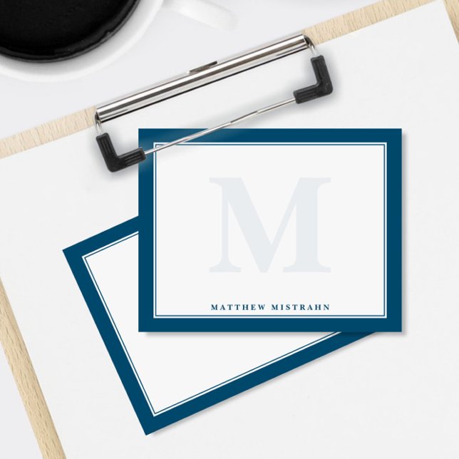 Monogrammet Blue Masculine Manar Stationery Anteckningskort (Skapare uppladdad)