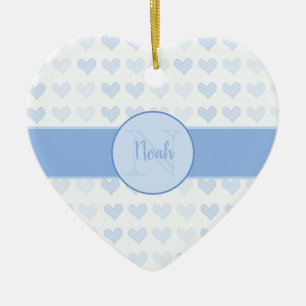 Monogrammet Blue Pojke First Namn Julgransprydnad Keramik