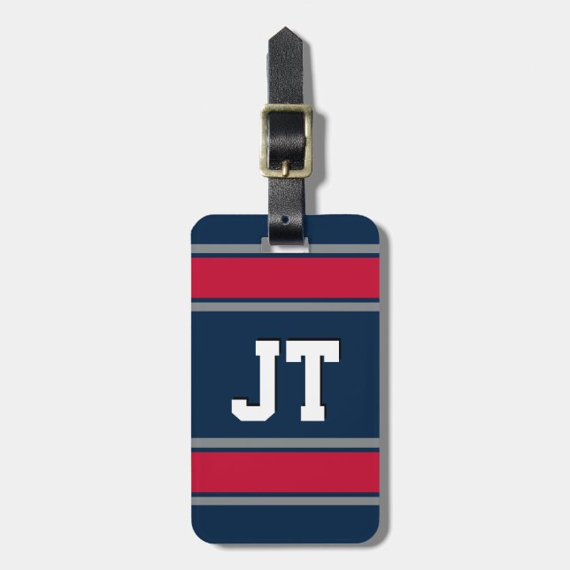 Monogrammet Blue, Red och Silver Sport Rand Bagagebricka (Vertikal Framsida)