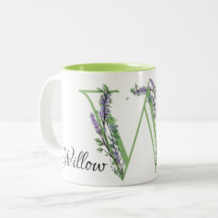 monogrammet brev W Lavender eucalyptus Två-Tonad Mugg