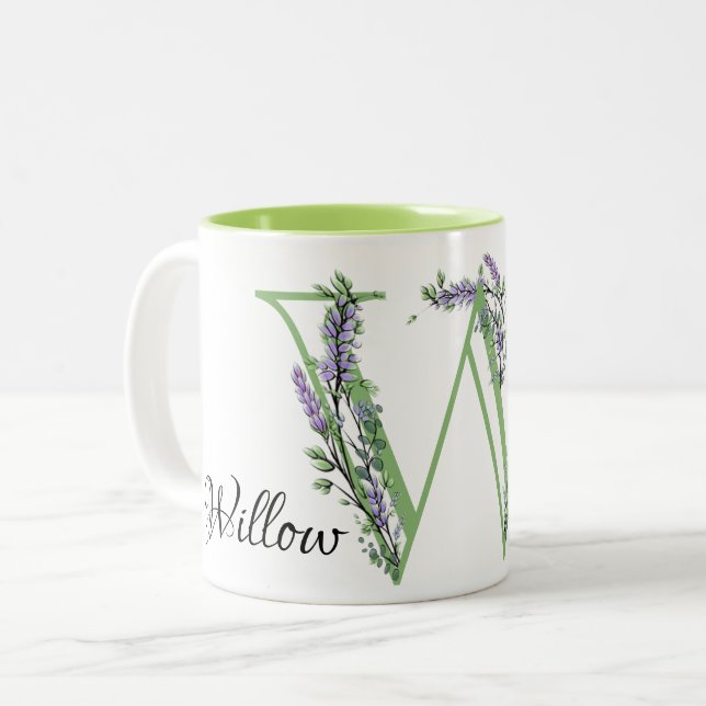 monogrammet brev W Lavender eucalyptus Två-Tonad Mugg (Framsida vänster)