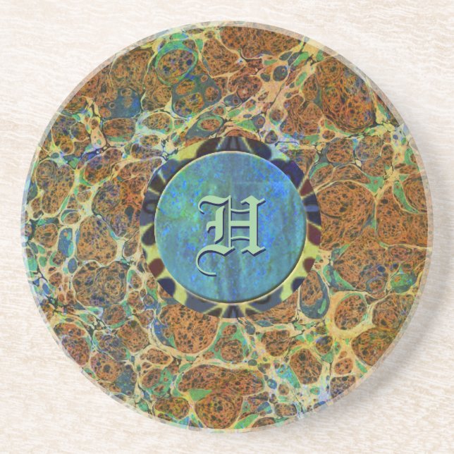 Monogrammet Brun marble Anpassningsbar Underlägg (Framsidan)