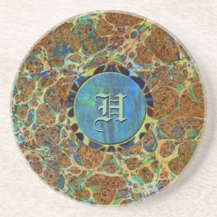 Monogrammet Brun marble Anpassningsbar Underlägg Sandsten